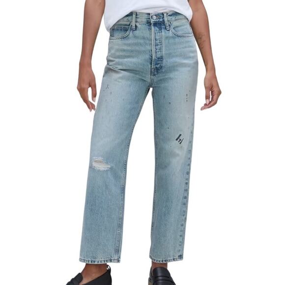 Everlane Destroyed Paint Splatter The Rigid 90s Way High Straight Leg Jeans